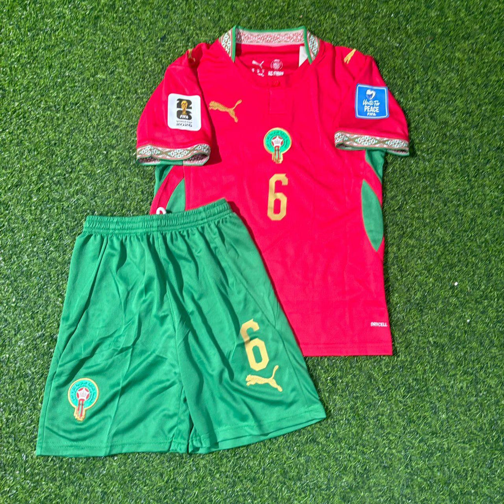 Ayyoub Bouaddi Morocco 2026 World Cup Kids Home Red Football Jersey – Front View