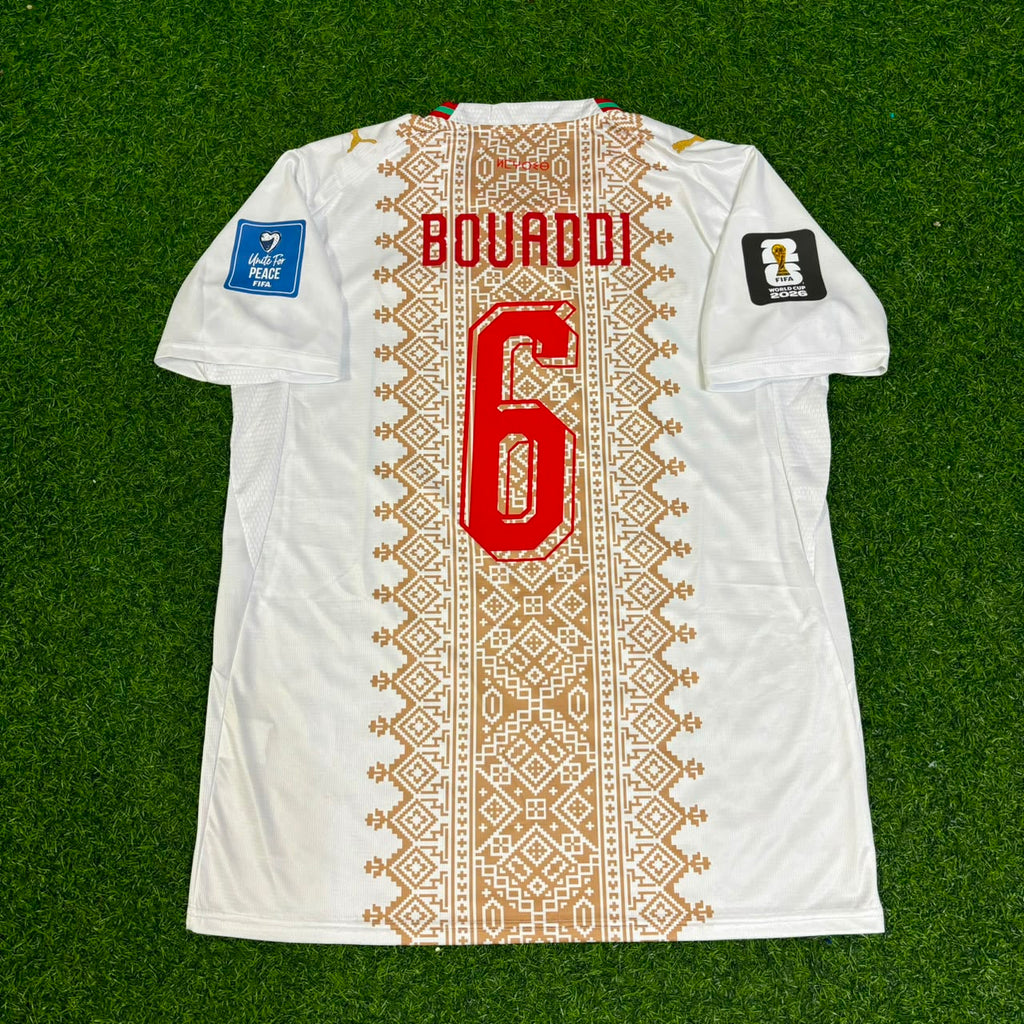 Ayyoub Bouaddi Morocco 2026 World Cup Away White Football Jersey – Back View