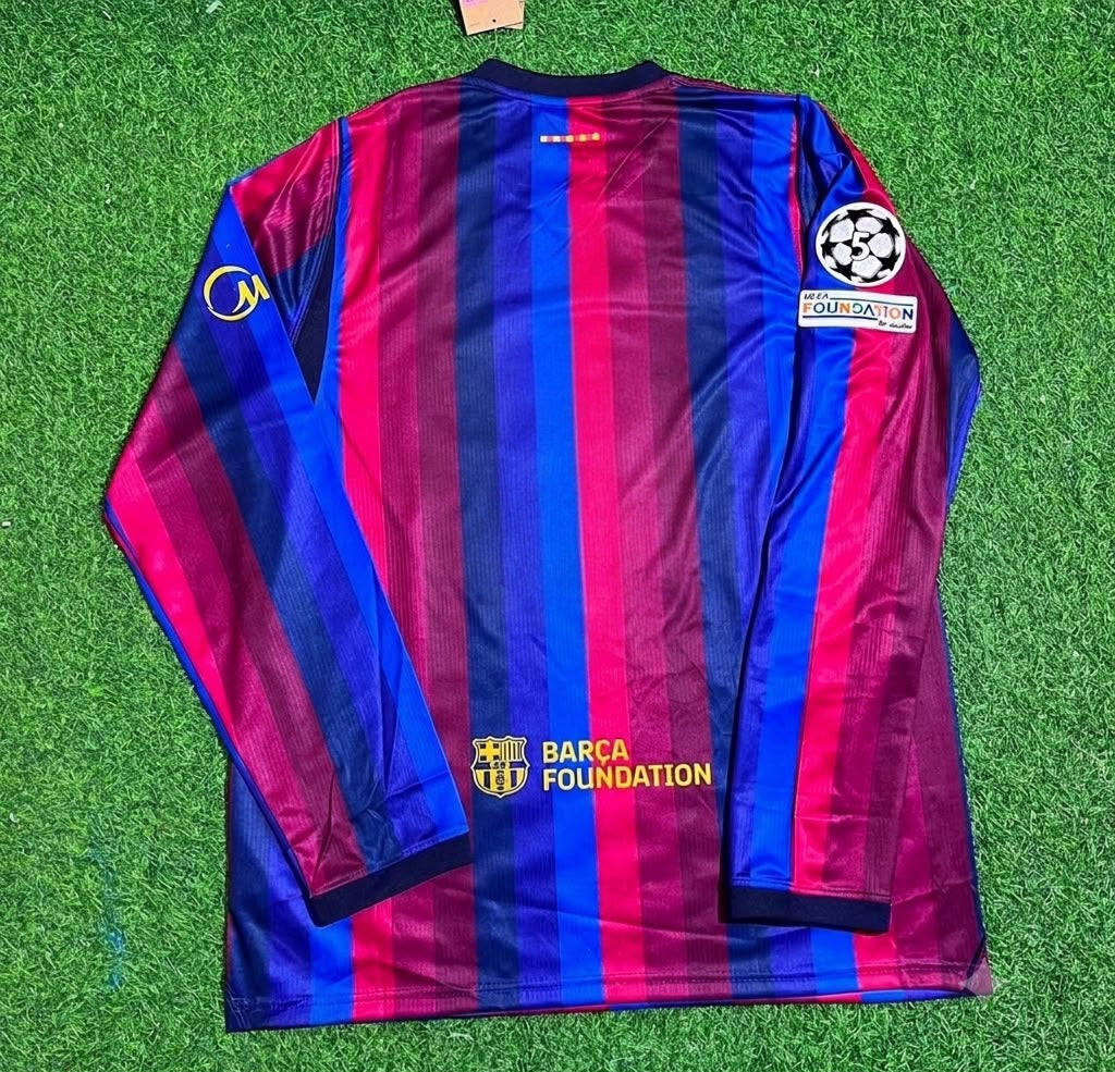 Barcelona 2027 New Season Champions League Patch Home Long Sleeve Jersey – Back View