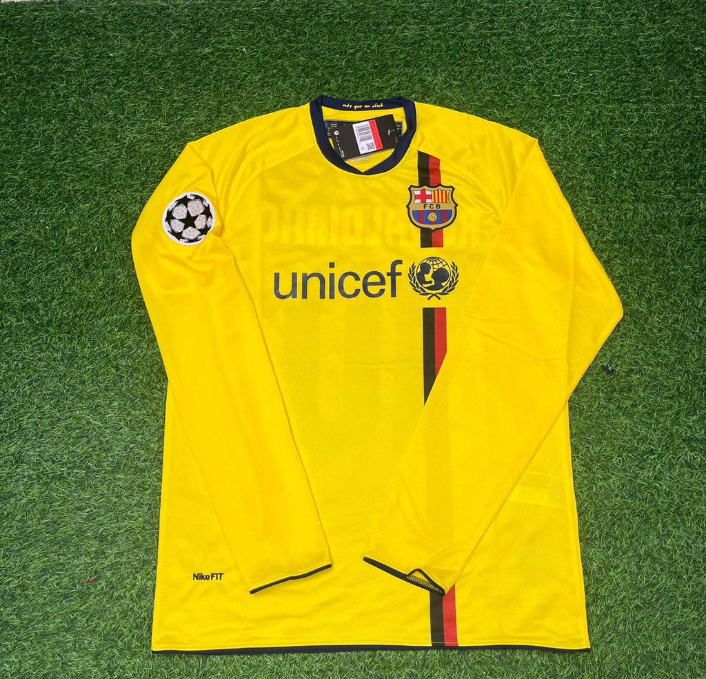 FC Barcelona 08/09 Season Yellow Away Retro Football Jersey – Back View