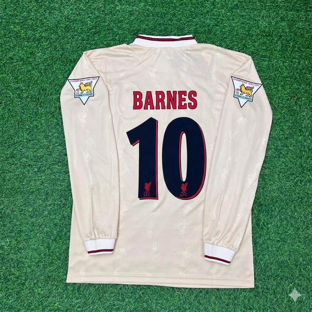 John Barnes Liverpool 1996 1997 Retro Away White Long Sleeve Jersey – Back View