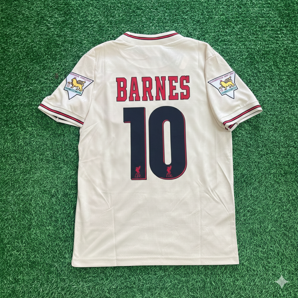 1996 John Barnes Liverpool 1997 Retro Away White Retro Football Jersey – Back View