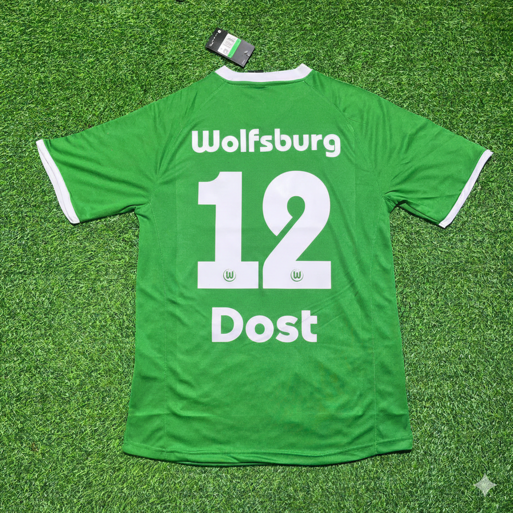 Bas Dost VfL Wolfsburg Meisterjahr Retro Fußballtrikot Jersey – Back View