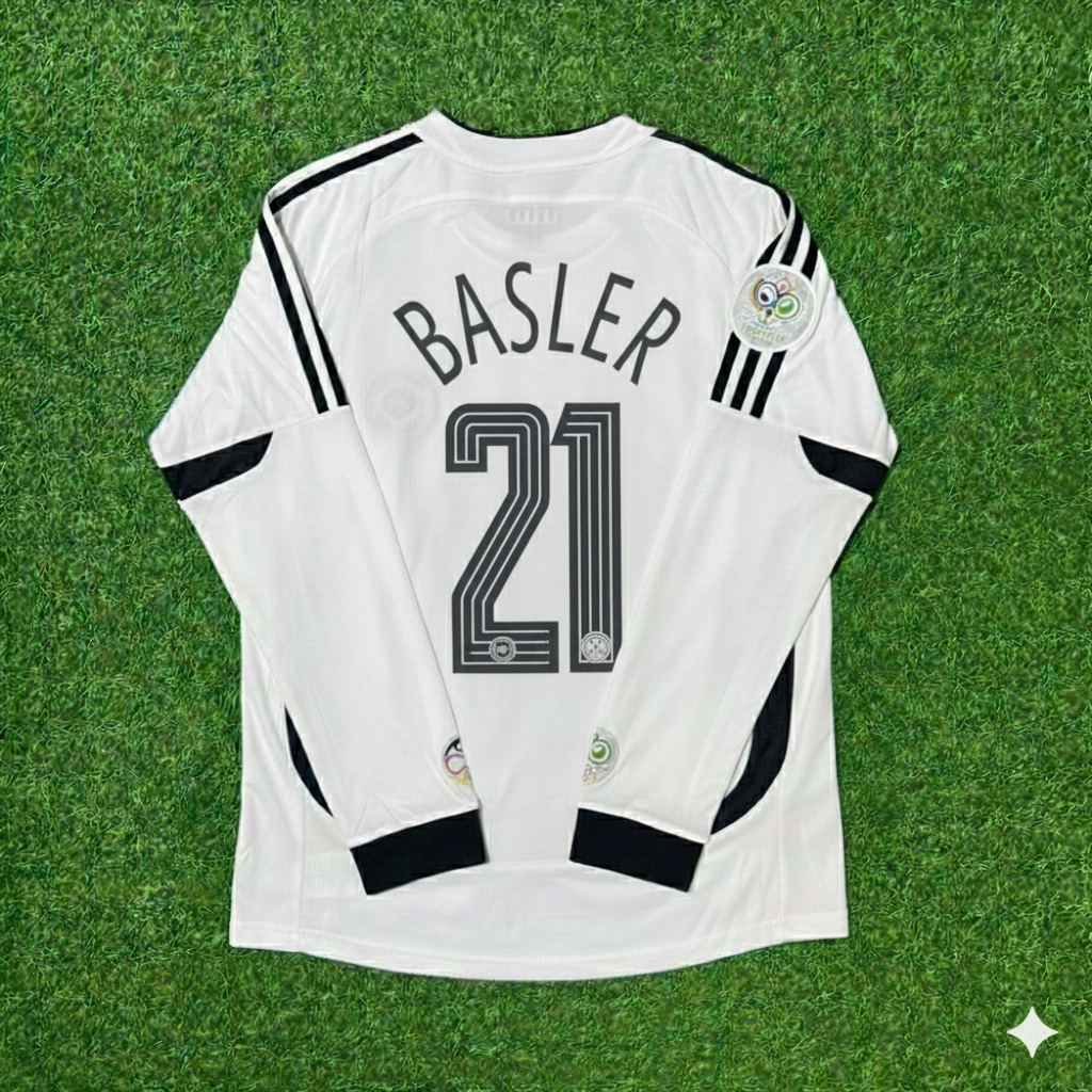 Mario Basler Germany World Cup Long Sleeve White Retro Football Jersey – Back View