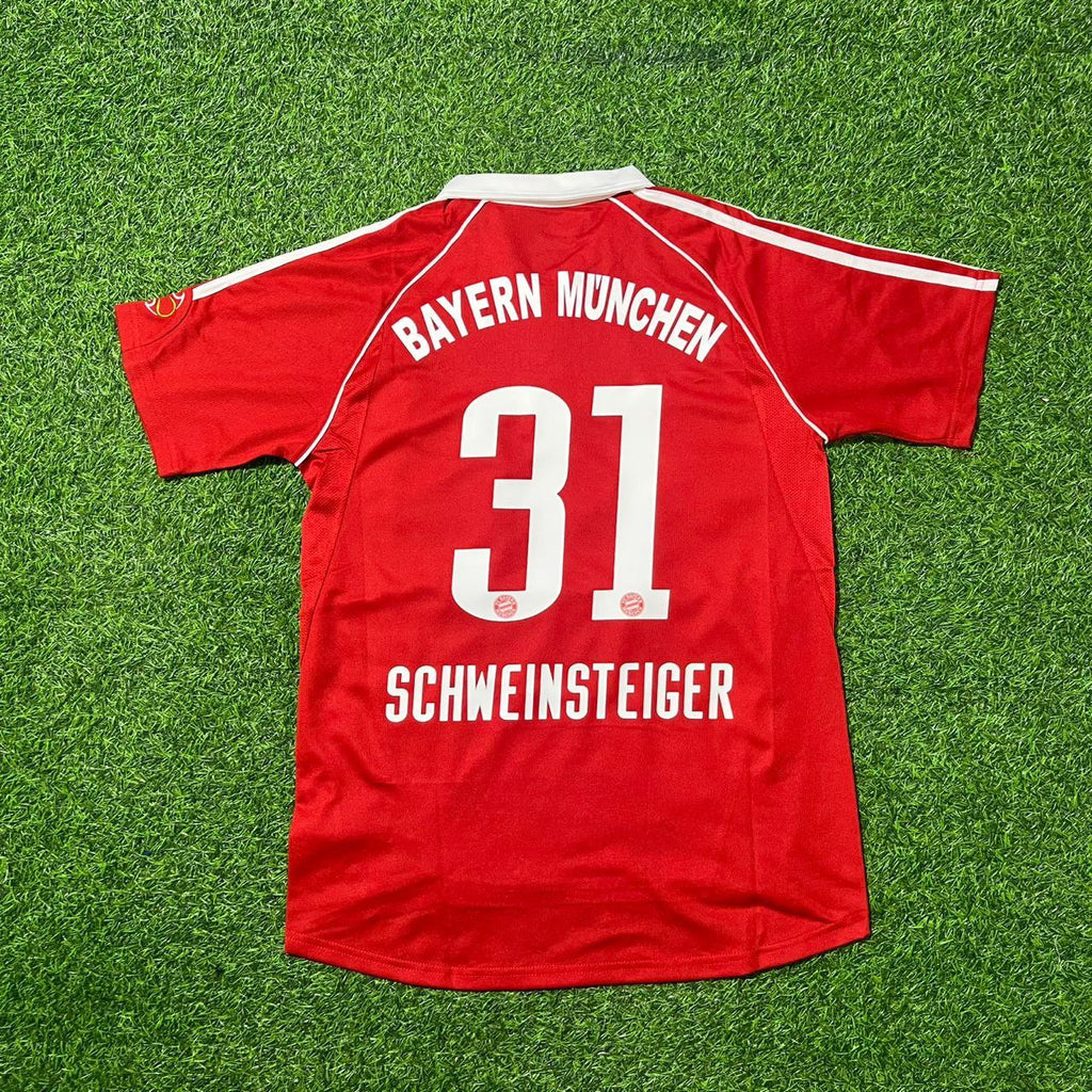 Bastian Schweinsteiger Bayern Munich 2006/07 Red Retro Football Jersey – Back View