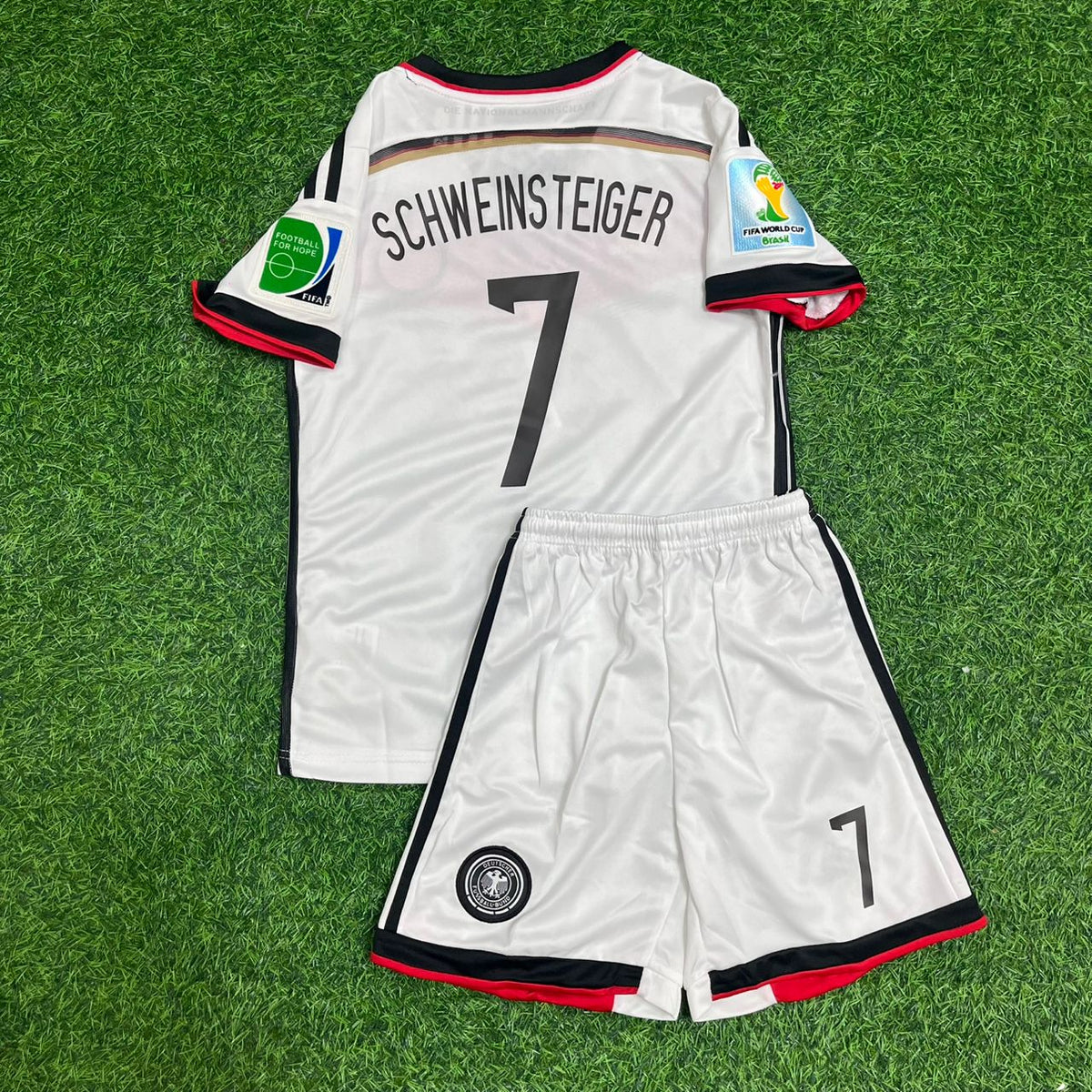 Bastian Schweinsteiger Germany 2014 World Cup White Retro Kids Football Jersey – Back View