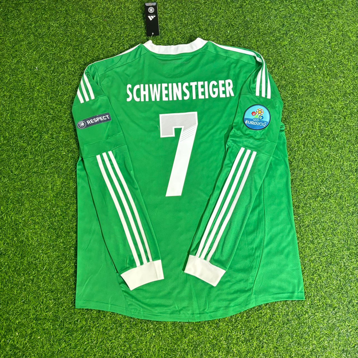 Germany EURO 2012 Long Sleeve Green Retro Football Jersey – Bastian Schweinsteiger – Back View
