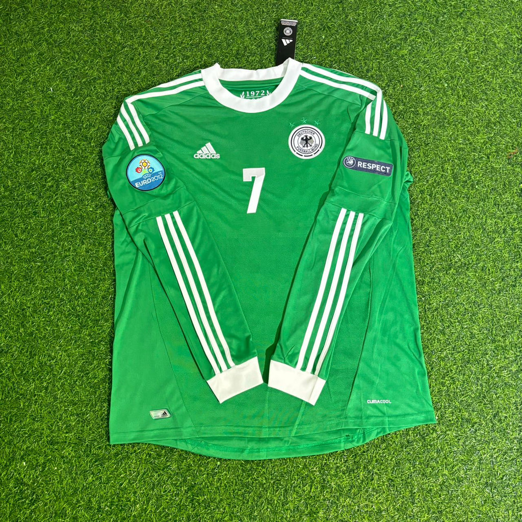 Germany EURO 2012 Long Sleeve Green Retro Football Jersey – Bastian Schweinsteiger – Front View