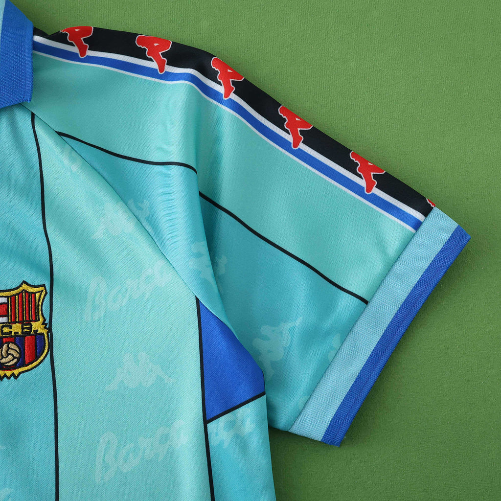FC Barcelona 1996-1997 Season Away Blue Retro Kids Football Jersey Trikot Maillot V9