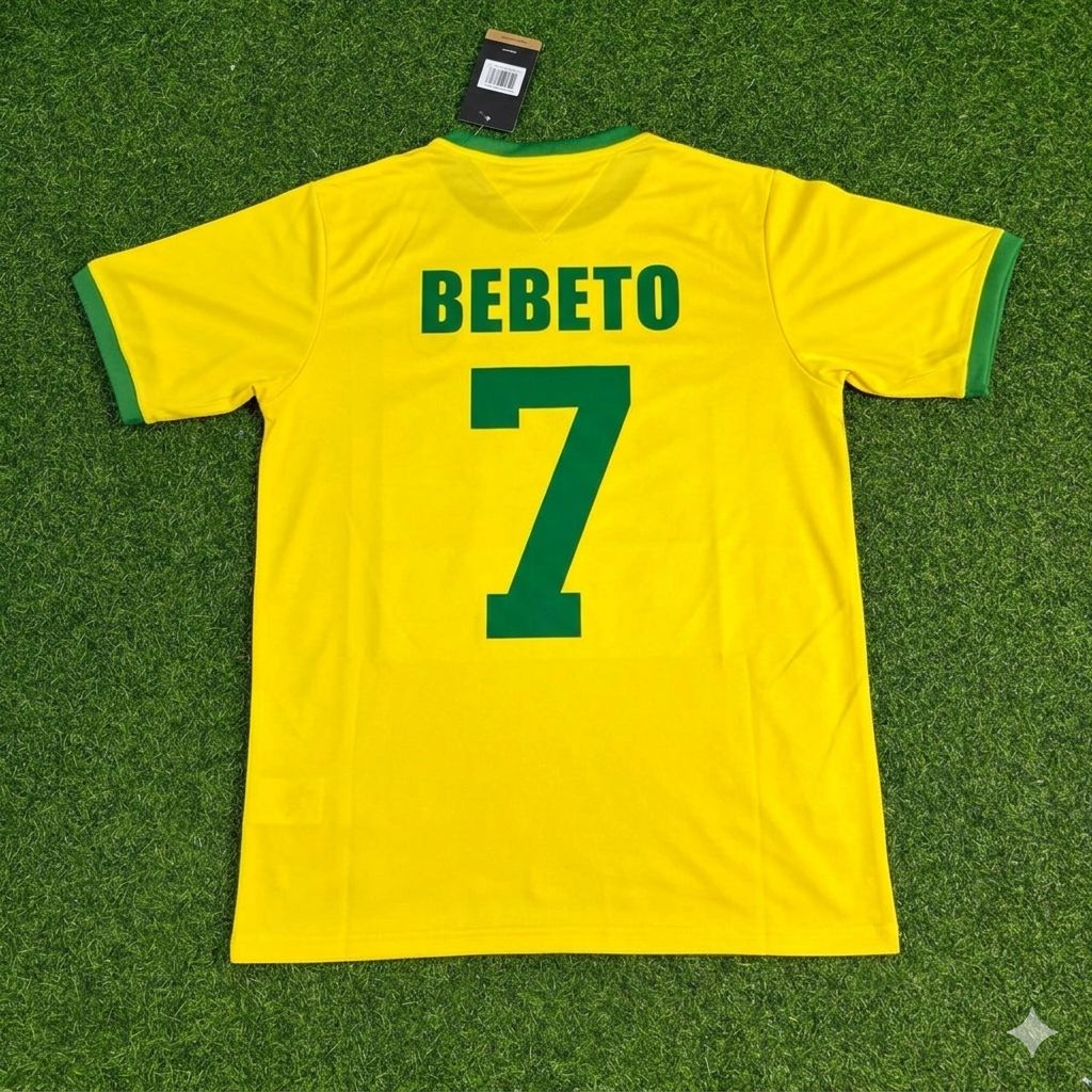 Brazil Retro Home Football Jersey – Bebeto – Back View