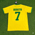 Brazil Retro Home Football Jersey – Bebeto – Back View