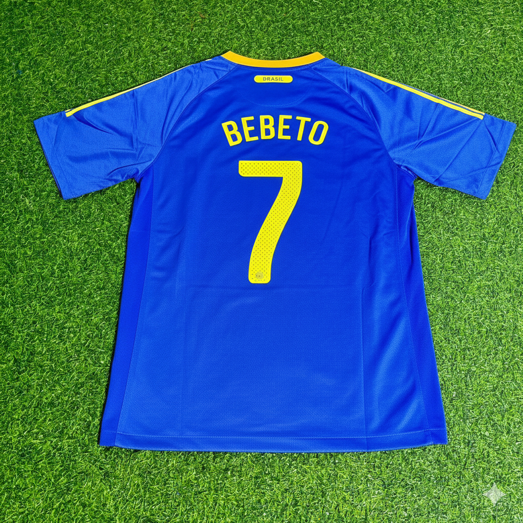 2010 Brazil World Cup Bebeto Retro Blue Football Jersey – Back View