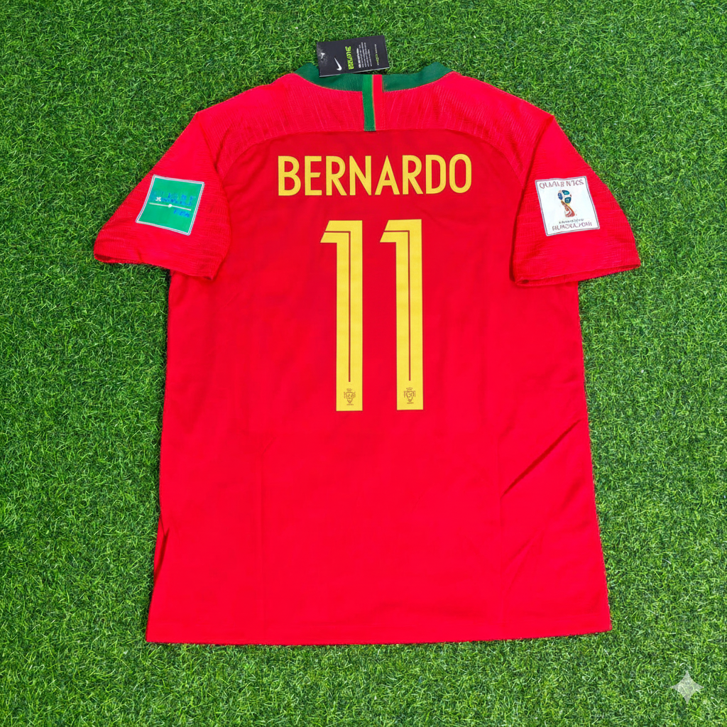 Portugal 2018 World Cup Red Retro Football Jersey – Bernardo Silva – Back View