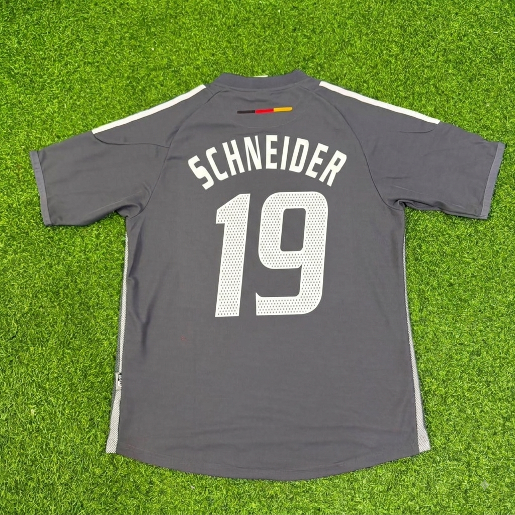 Bernd Schneider Germany 2002 World Cup Gray Special Retro Football Jersey – Back View