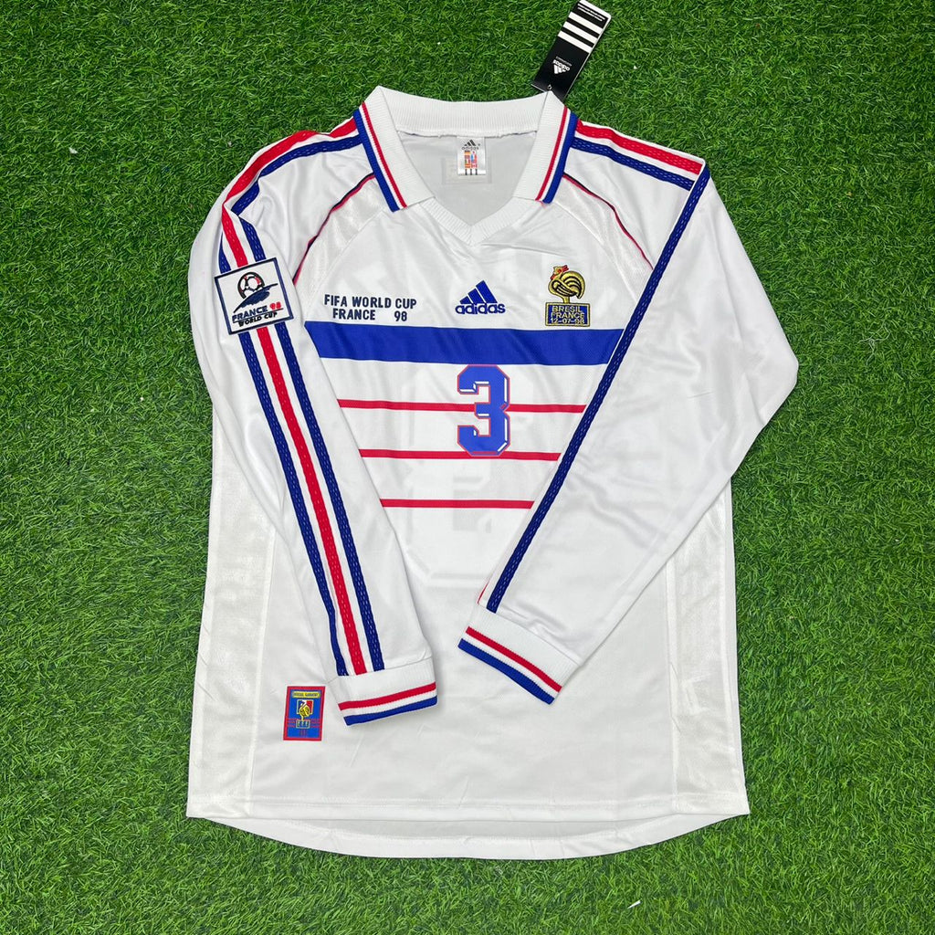 France 1998 World Cup White Away Long Sleeve Retro Football Jersey – Bixente Lizarazu – Front View
