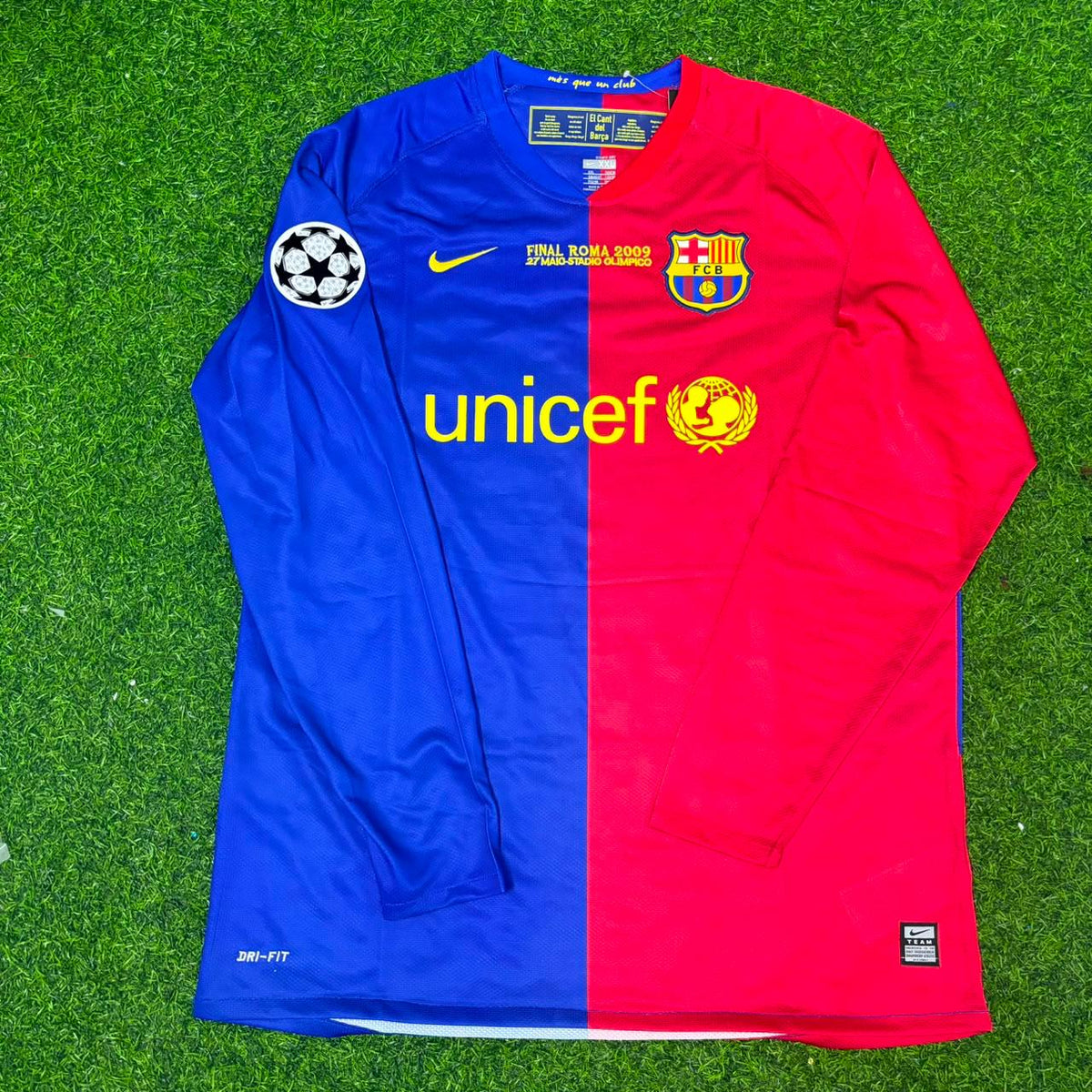 2009 Bojan Krkić Barcelona Champions League Final Long Sleeve Retro Football Jersey – Front View