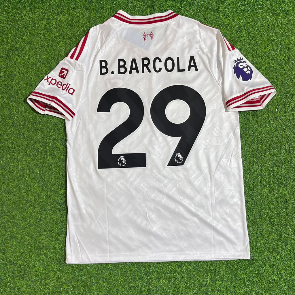 Bradley Barcola #29 Liverpool New Season 2027 White Away Football Jersey – Back View