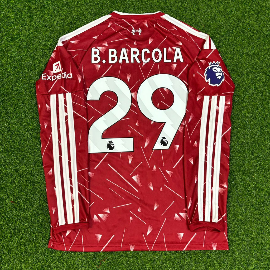 Bradley Barcola #29 Liverpool 2027 New Season Long Sleeve Home Football Jersey – Back View