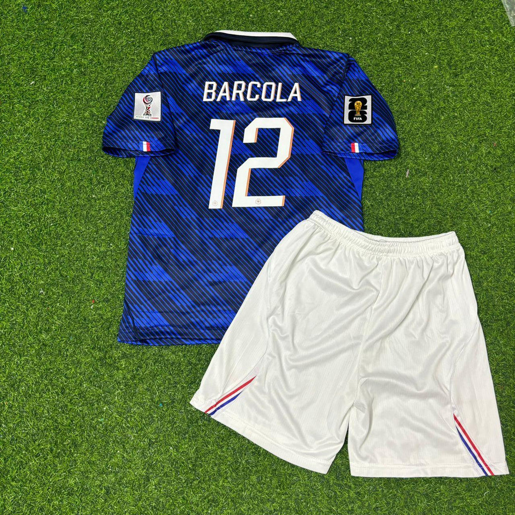 Bradley Barcola France 2026 World Cup Kids Blue Football Jersey – Back View