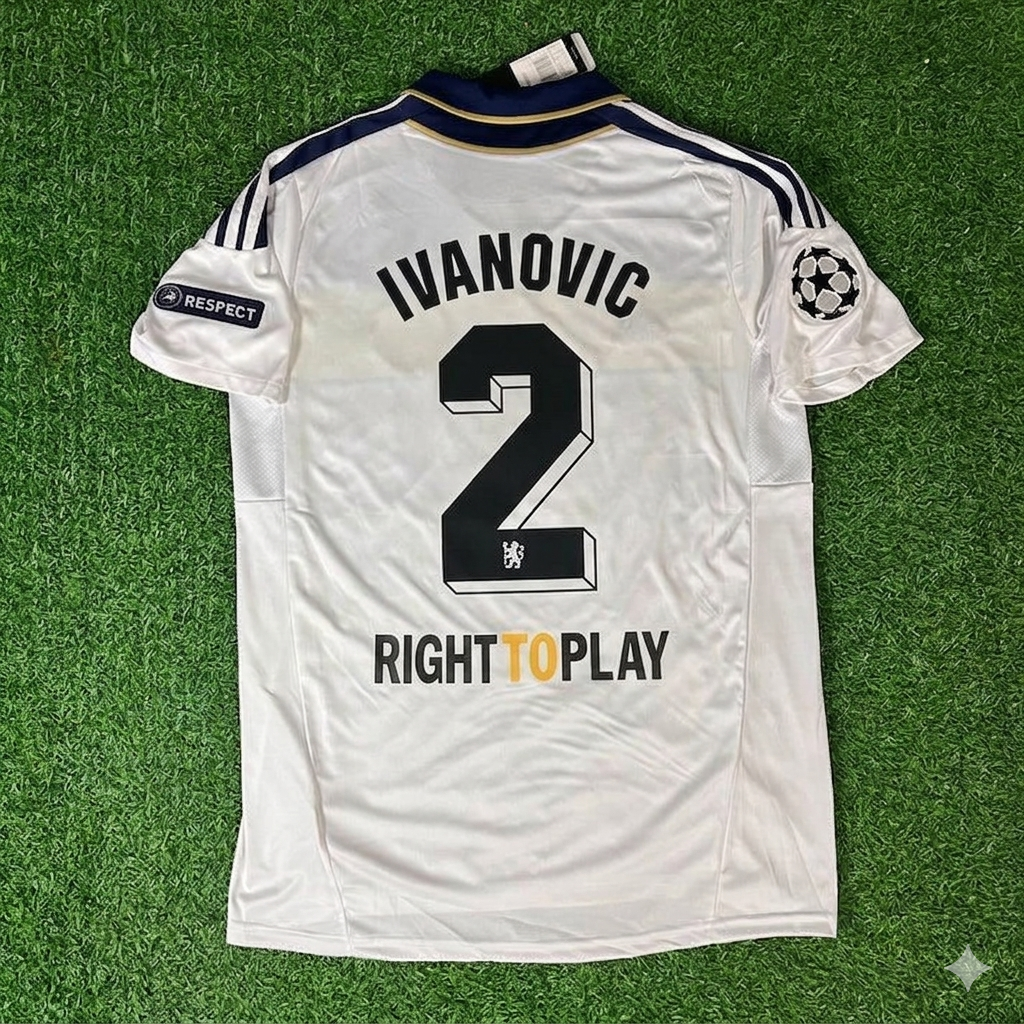 2011 Branislav Ivanović #2 Chelsea 2012 Champions League White Yellow Retro Football Jersey – Back View