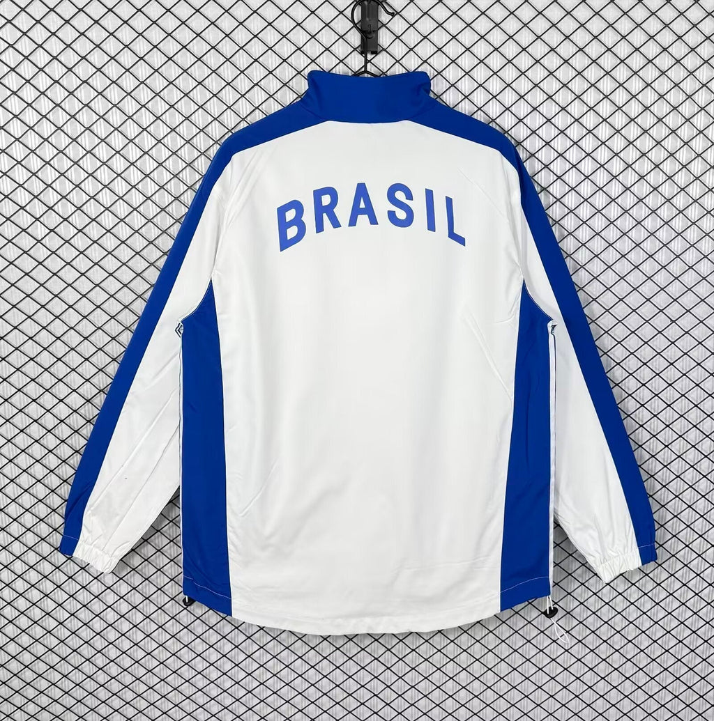 1998 Brazil White Retro Windbreaker Jacket Jersey – Front View