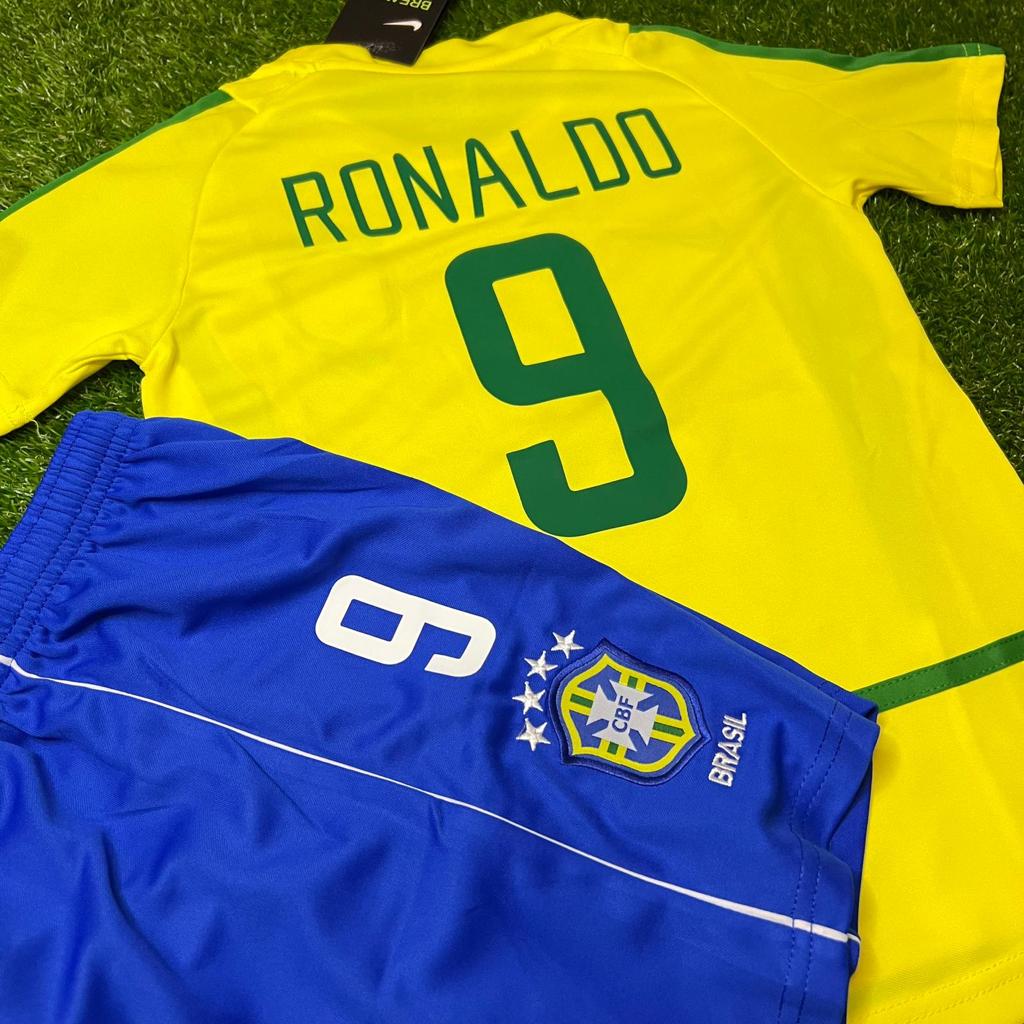 2002 Ronaldo Nazario Brazil Home Kids Kit Football Jersey for Children – Back View