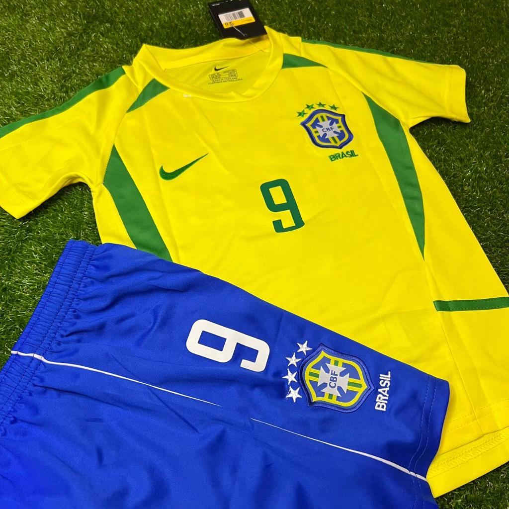 2002 Ronaldo Nazario Brazil Home Kids Kit Football Jersey for Children – 4