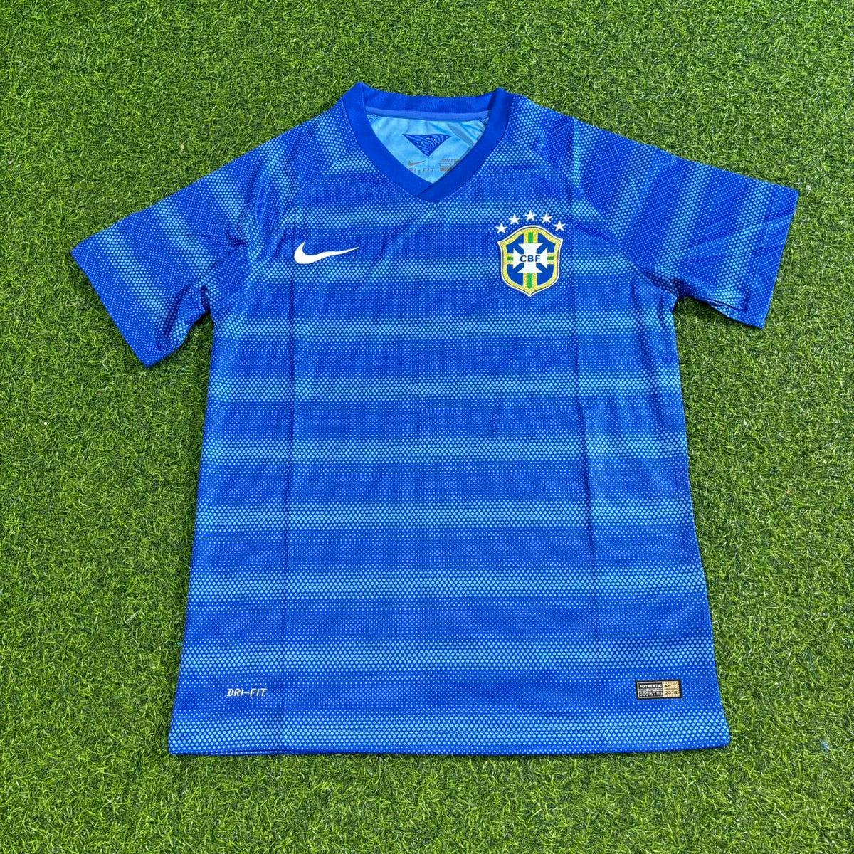 2014 Brazil Blue Retro Football Jersey – Detailed View