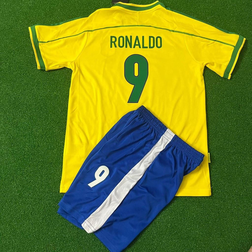 1998 Ronaldo Nazario Brazil Home Kids Kit Football Jersey for Children – Back View