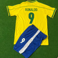 1998 Ronaldo Nazario Brazil Home Kids Kit Football Jersey for Children – Back View