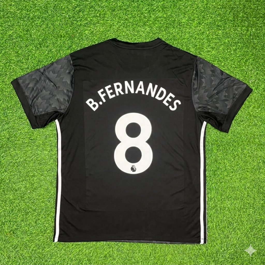 Bruno Fernandes Manchester United Black Retro Football Jersey – Back View