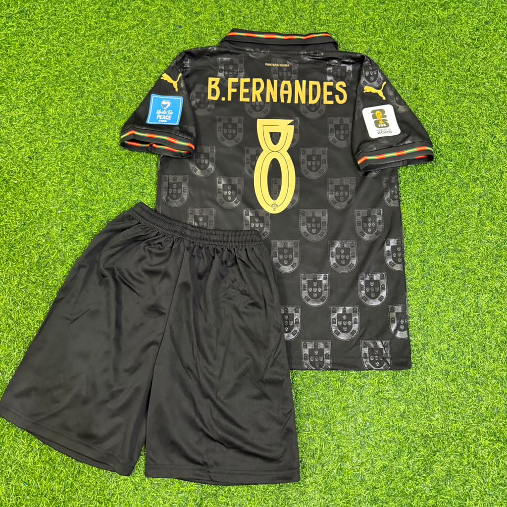 Bruno Fernandes Portugal 2026 World Cup Black Kids Football Jersey – Back View