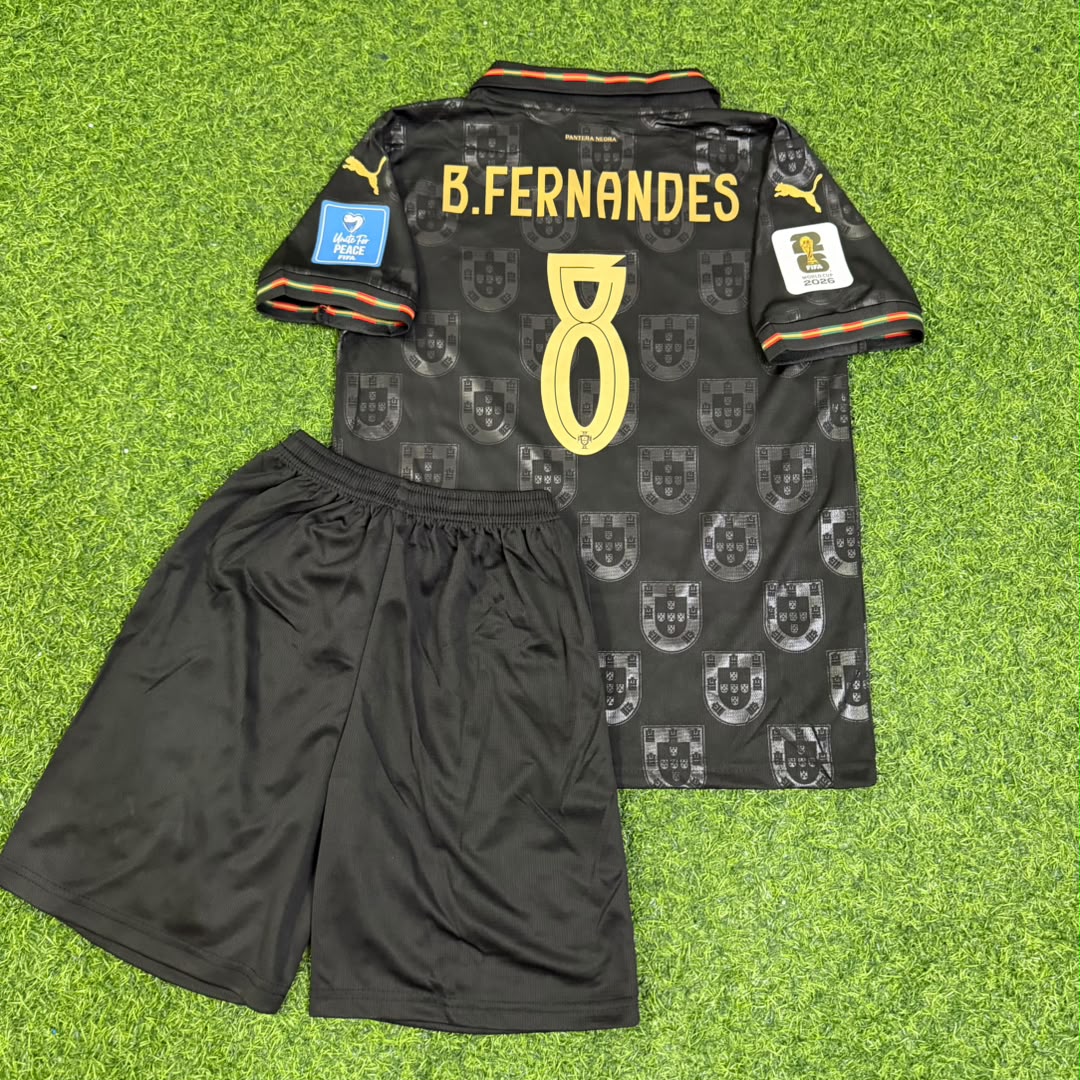 Bruno Fernandes Portugal 2026 World Cup Black Kids Football Jersey – Back View