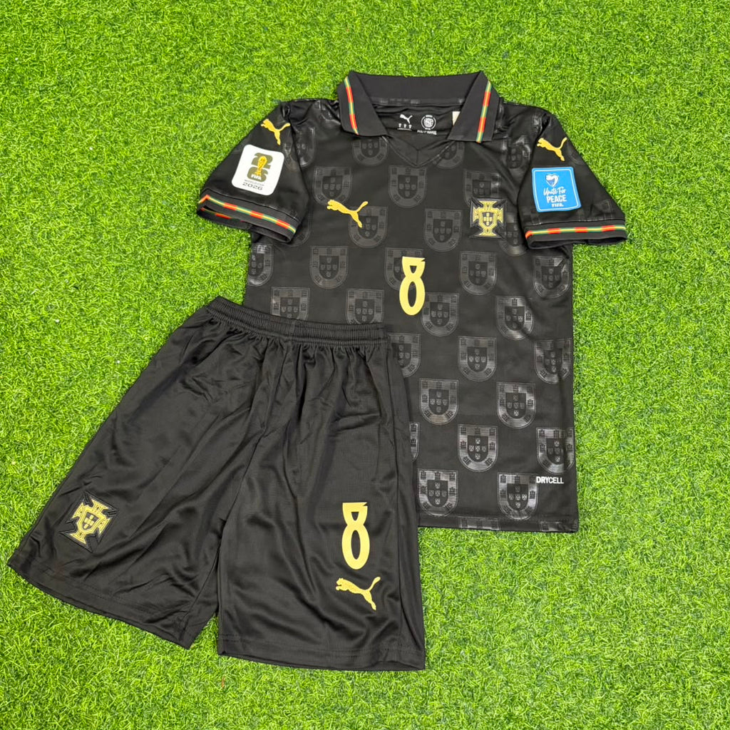 Bruno Fernandes Portugal 2026 World Cup Black Kids Football Jersey – Front View