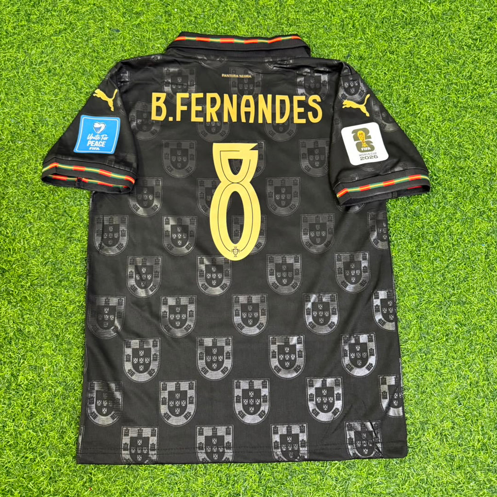 Bruno Fernandes Portugal 2026 World Cup Black Kids Football Jersey – Detailed View