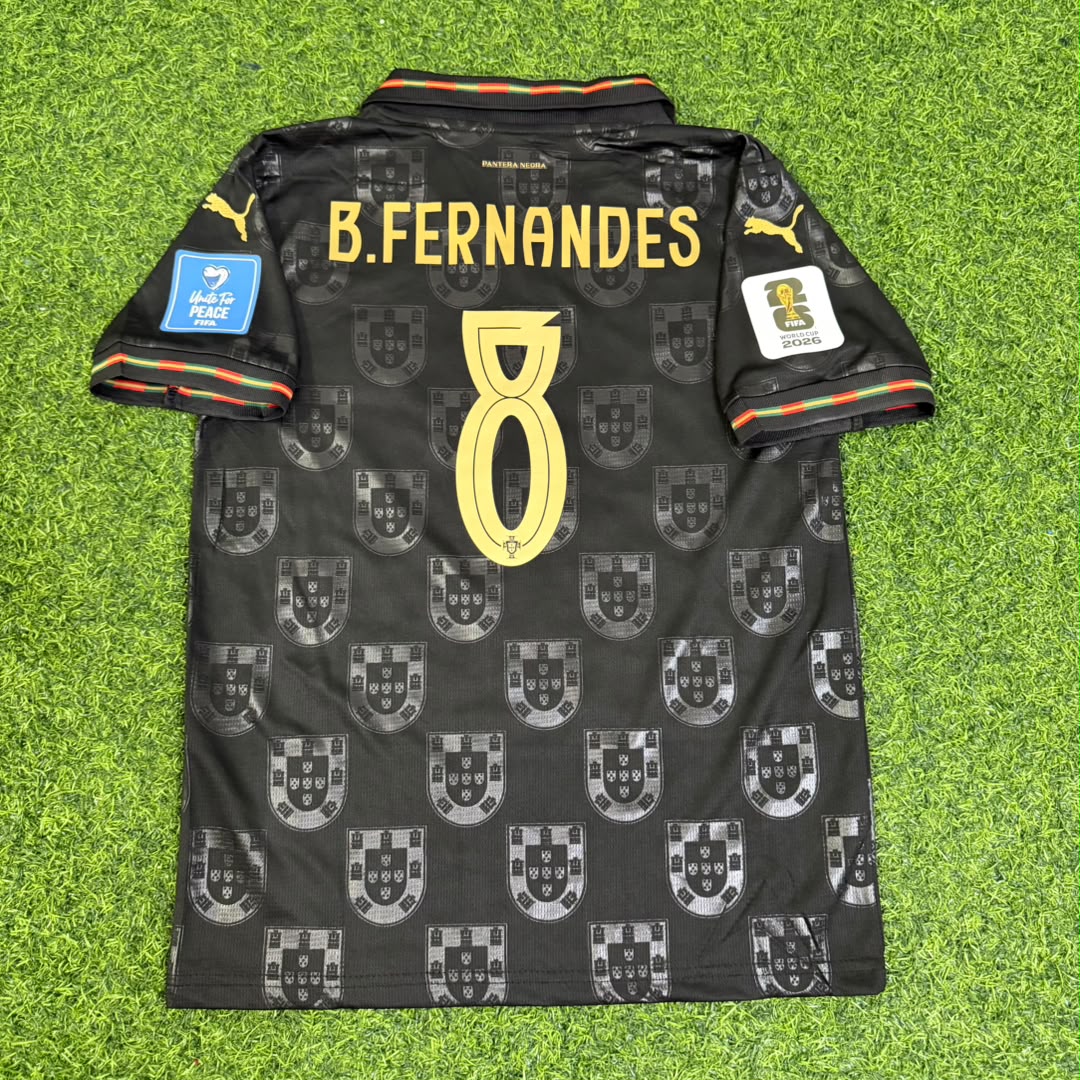 Bruno Fernandes Portugal 2026 World Cup Black Kids Football Jersey – Detailed View