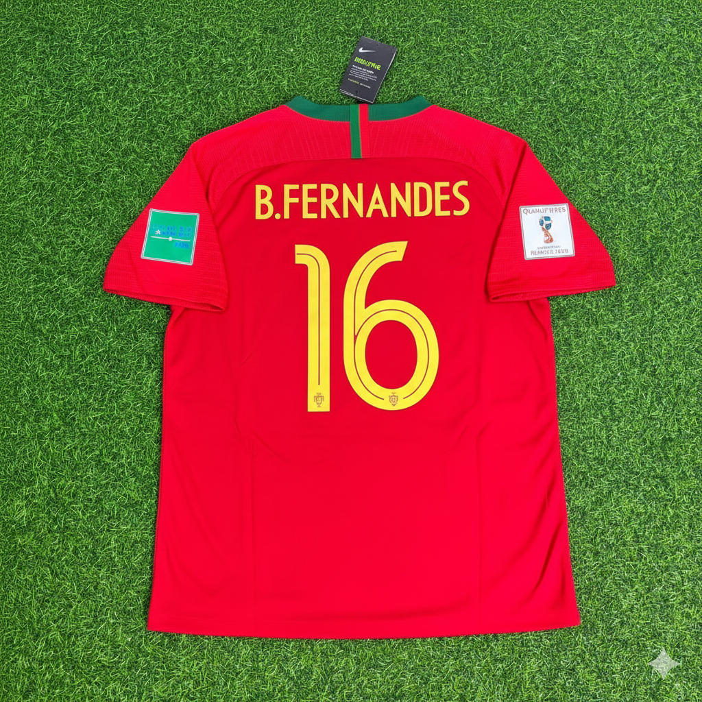Portugal 2018 World Cup Red Retro Football Jersey – Bruno Fernandes – Back View