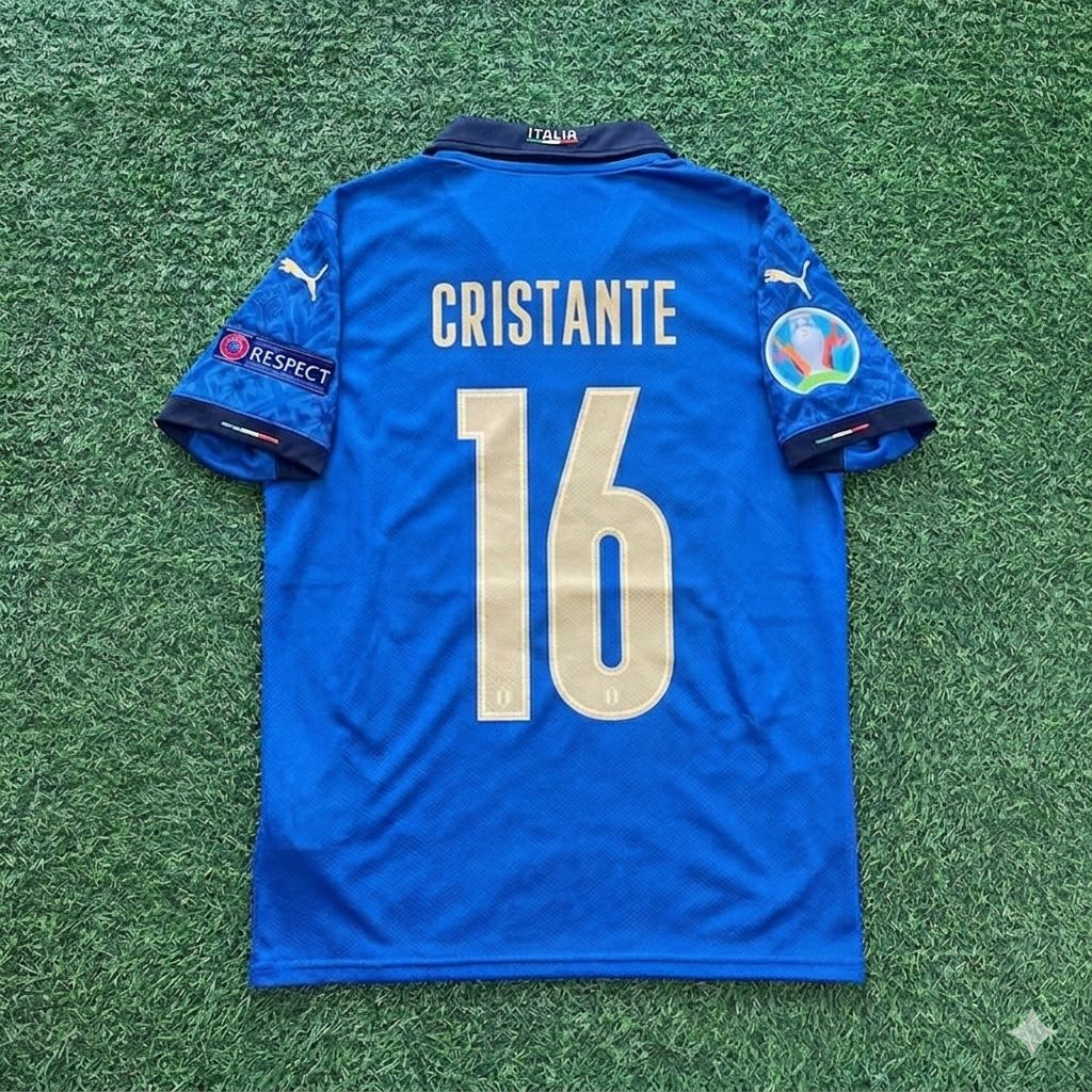 Italy EURO 2020 Final Retro Soccer Jersey – | | – Bryan Cristante #16 – Back View