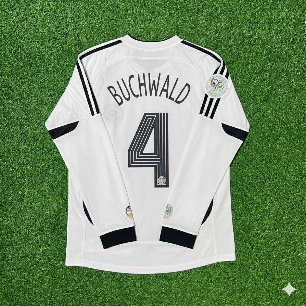 Germany World Cup Long Sleeve White Retro Football Jersey – Guido Buchwald – Back View