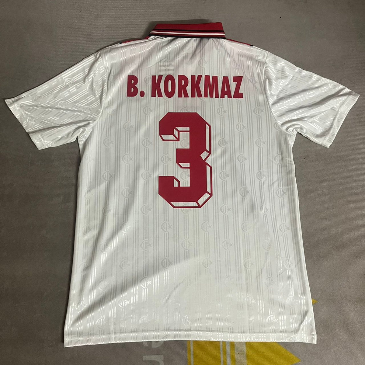 1996 Bülent Korkmaz Türkiye White Retro Football Jersey – Back View