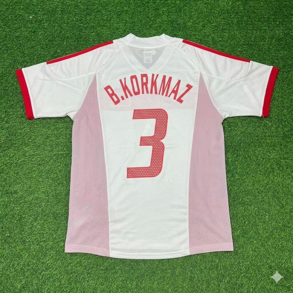 2002 Turkey Türkiye World Cup Bülent Korkmaz White Retro Football Jersey – Back View