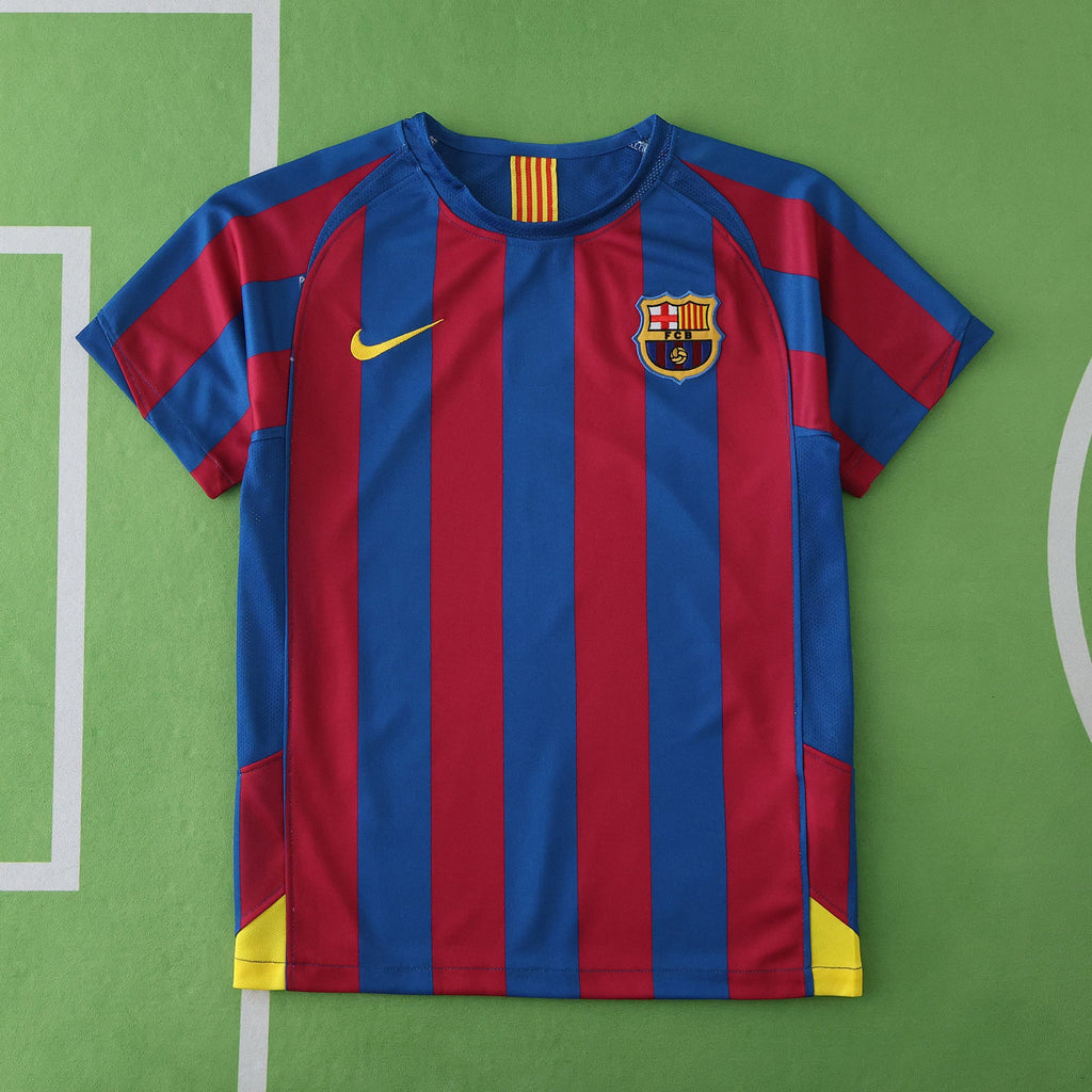 FC Barcelona 2005-2006 Season Home Retro Kids Football Jersey Trikot Maillot V3