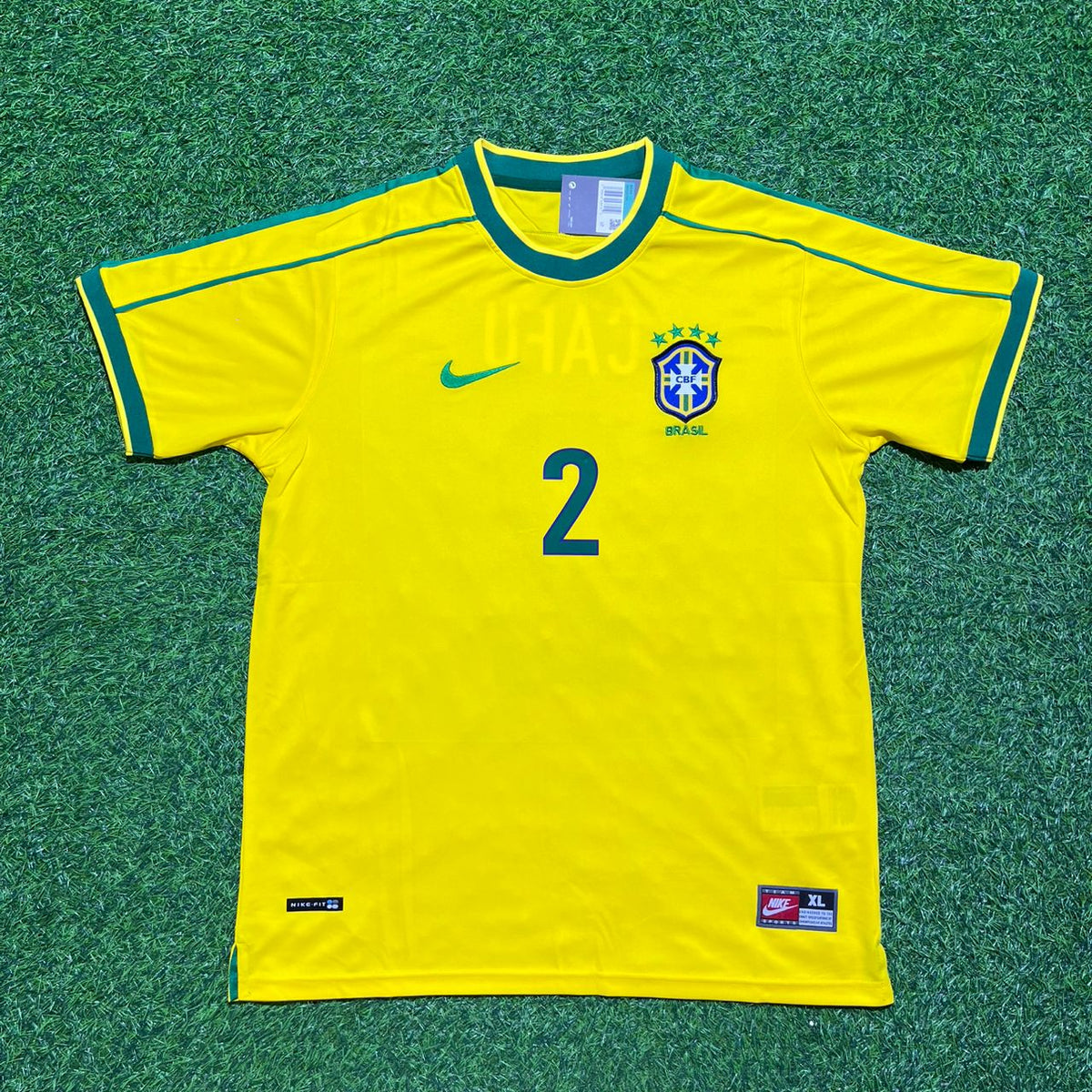 Cafu #2 Brazil 1998 World Cup Home Retro Jersey – Front View