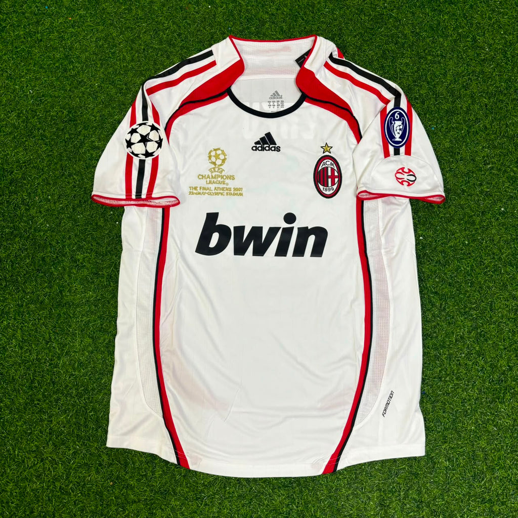 2007 Cafu Milan CL Final White Retro Football Jersey – Front View