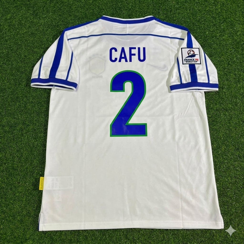 1998 Brazil World Cup Cafu #2 Retro Football Jersey – Back View