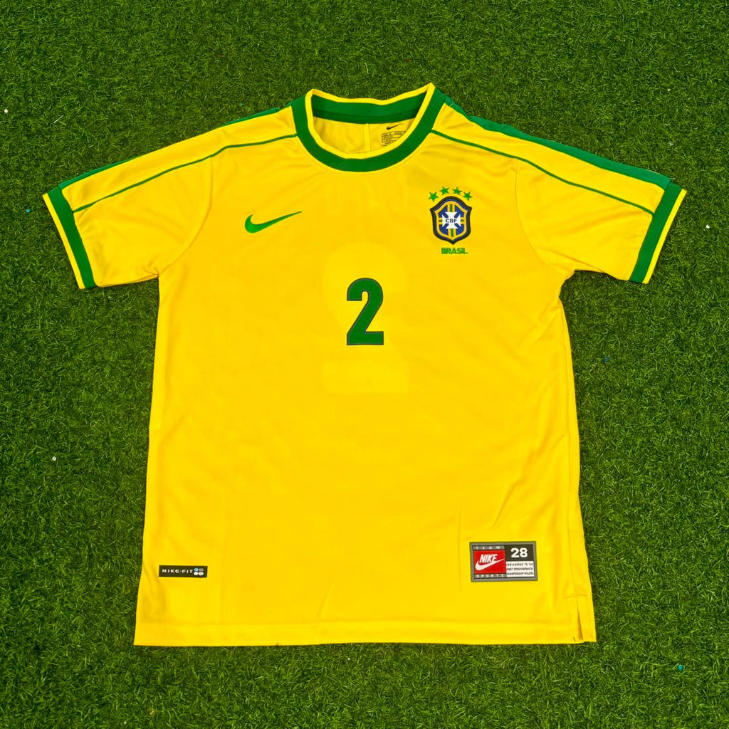 Cafu #2 Brazil 2002 World Cup Winning Captain Retro Home Jersey – Front View