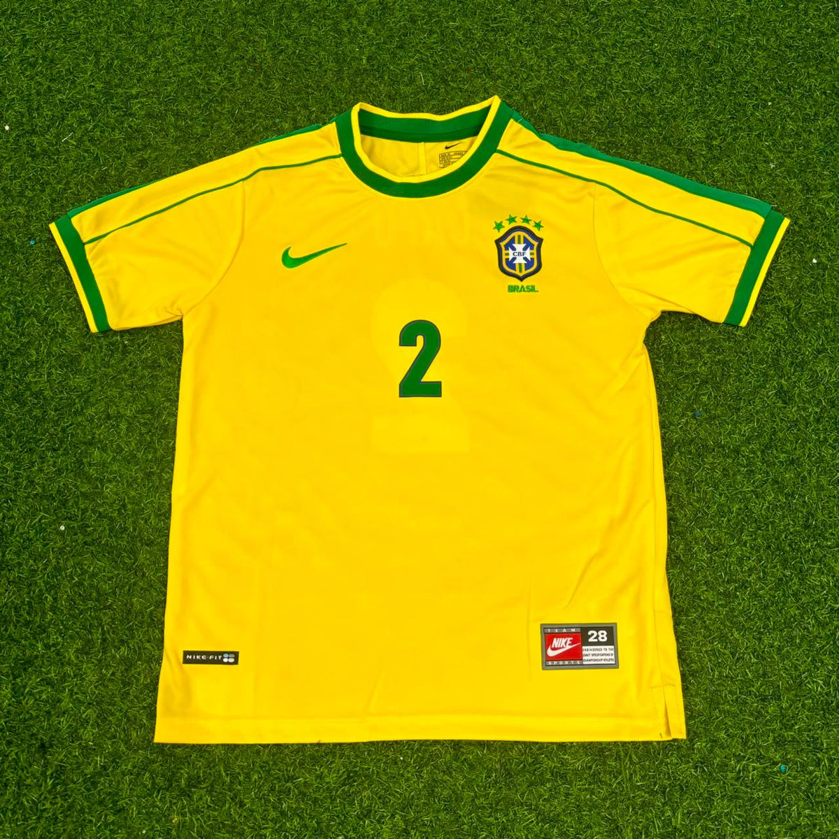 Cafu #2 Brazil 2002 World Cup Winning Captain Retro Home Jersey – Front View