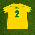 Cafu #2 Brazil 2002 World Cup Winning Captain Retro Home Jersey – Back View
