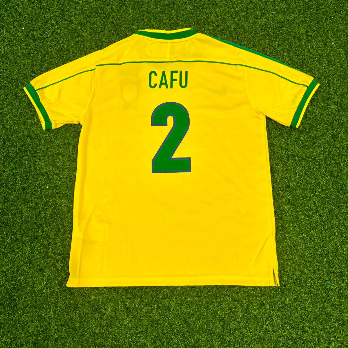 Cafu #2 Brazil 2002 World Cup Winning Captain Retro Home Jersey – Back View