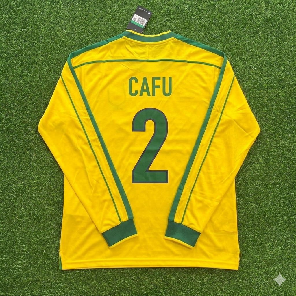 Brazil Long Sleeve Retro Football Kit Jersey – Cafu #2 - – Back View
